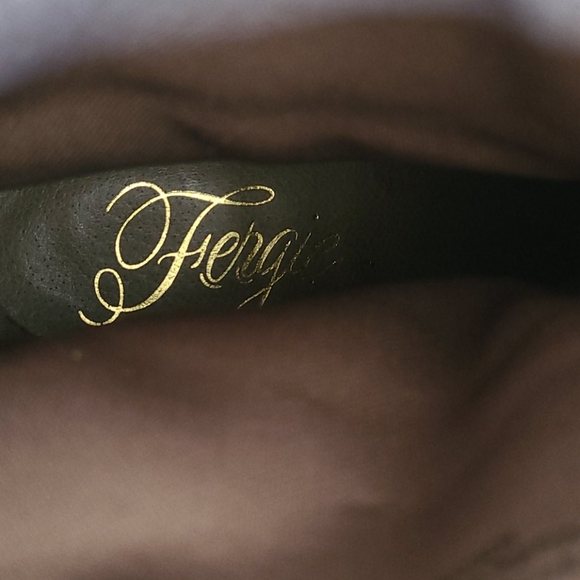 FERGIE Gold Tone Studded Faux Leather Pointed Toe Heeled Boots - Picture 14 of 15